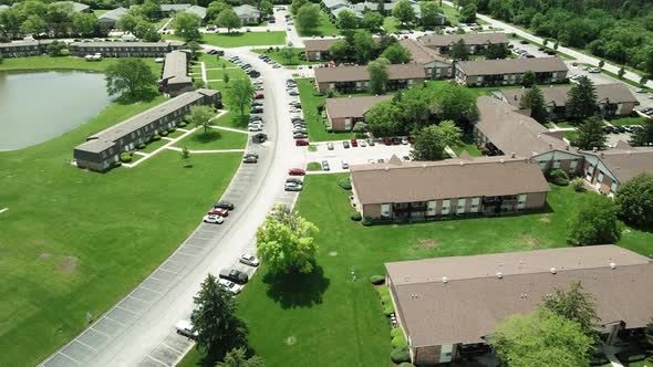 residential apartments and houses in Willowbrook Illinois aerial view 4k