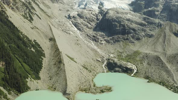 Aerial view of Matier Glacier in Joffre lakes, British Columbia, Canada in 4K