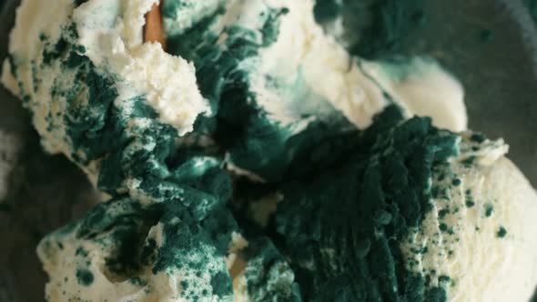 Ice cream spirulina powder view from the top