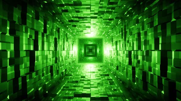 Futuristic green light pulsating tunnel seamless looping background.