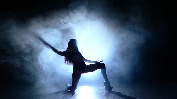 Striptease Dancer Laying on Floor, Lace on Face, Slow Motion, Smoke