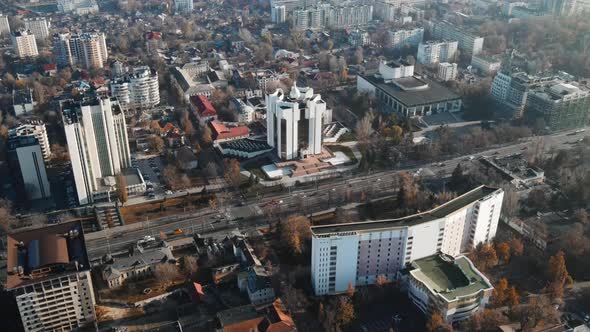 Aerial drone view on Chisinau city in autumn season. Moldova