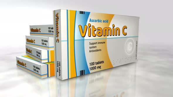 Vitamin C box on table abstract concept 3d rendering