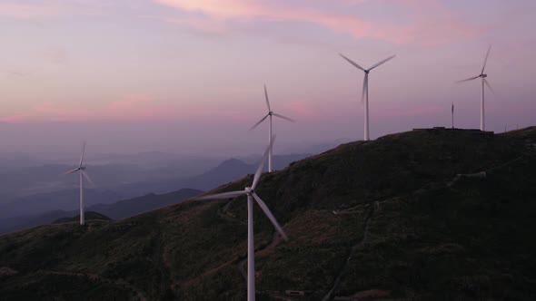 Wind Turbines in mountain during sunset