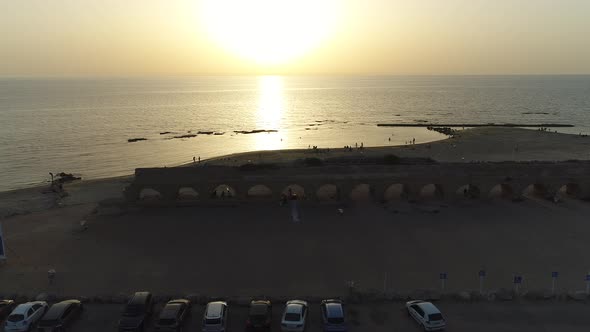 Aerial view of Caesarea Maritima at sunset