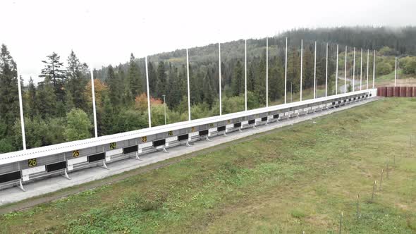 Empty biathlon shooting range on sport base