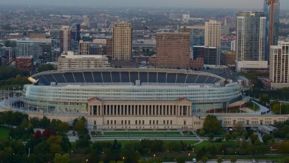 Aerial of Soldier field, American football stadium in Chicago