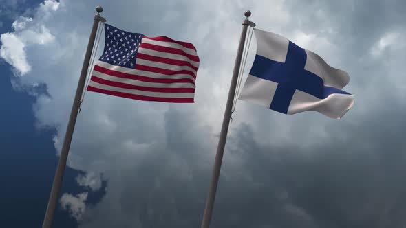 Waving Flags Of The United States And Finland 4K
