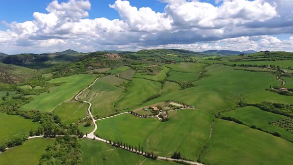 Tuscany Aerial Panorama with Roads and Hills