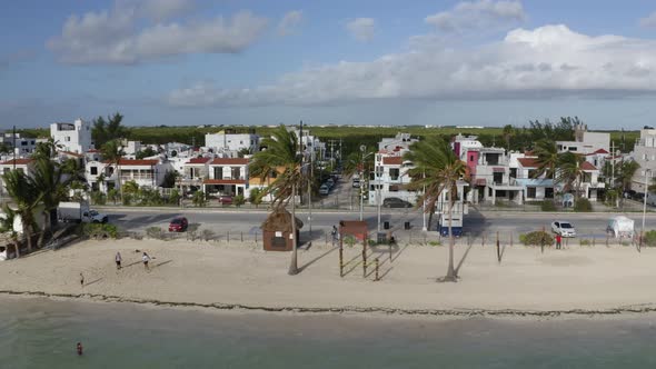 Aerial view of Hotel with swimming pool on the sea shores