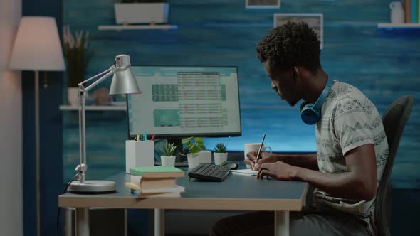 Black Man Looking at Stock Market Exchange Information