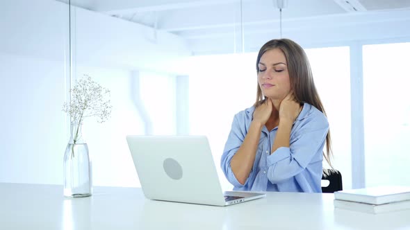Tired Woman at Work Relaxing, Neck Pain
