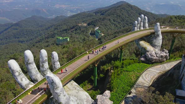 Aerial Shot of the Golden Bridge in the City of Danang