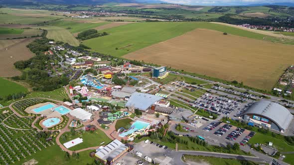 Aerial view of the Tatralandia swimming pool in the town of Liptovsky Mikulas in Slovakia