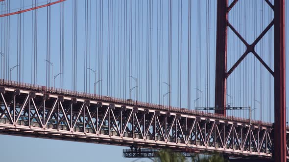 De Abril Suspension Bridge, Portugal - Long Strong Cables Support The Road And Rail Way