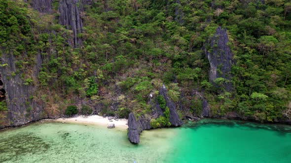 Drone Away From Limestone Rocks And Coastline