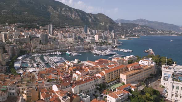 Aerial view of Monaco old town and Hercules port, Cote d'Azur (French Riviera)