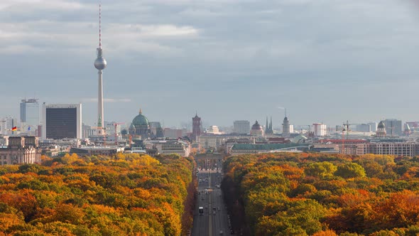 Berlin Cityscape Day Time Lapse in autumn season, Berlin, Germany