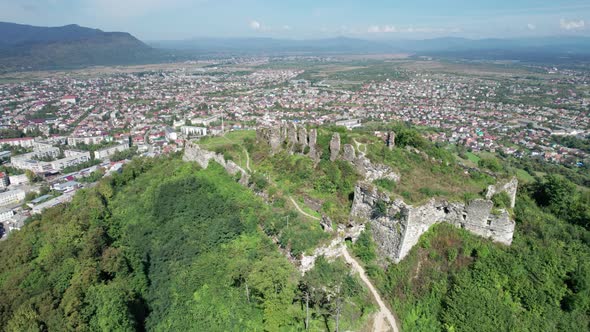 The Khust Castle in Transcarpathia Aerial View Western Ukraine