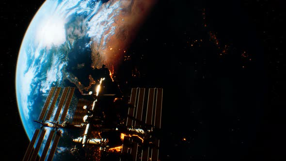 International Space Station in Outer Space Over the Planet Earth Orbit alt