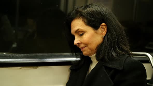 Woman travelling in train