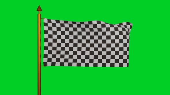 Racing flag waving with flagpole on chroma key, Formula One finish flag textile, auto race track