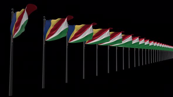 Row Of Seychelles Flags With Alpha 4K
