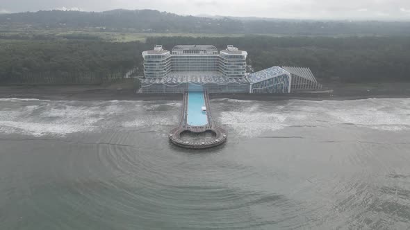 Shekvetili, Georgia - September 10 2020: Aerial view of Modern hotel Paragraph