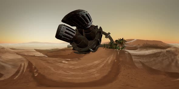 VR360 Old Rusted Alien Spaceship in Desert