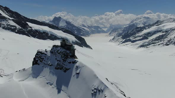 Aerial view of Jungfraujoch, Sphinx observatory and Aletsch glacier, Switzerland