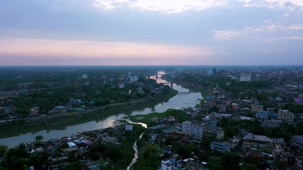 Sylhet City Sunset Bangladesh Aerial Drone Sc05
