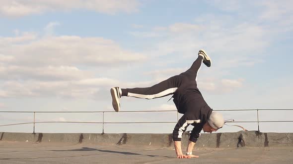 Dancer Guy Dancing Break Dance on the Roof