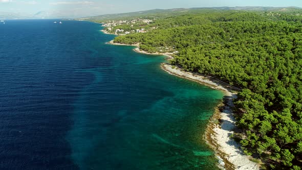 Aerial view of rocky coastline in the Adriatic, Croatia.