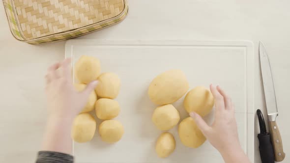 Step by step. Slicing Yukon gold potatoes for classic mashed potatoes.