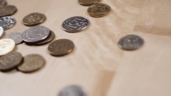 panoramic shooting of coins lying on the table