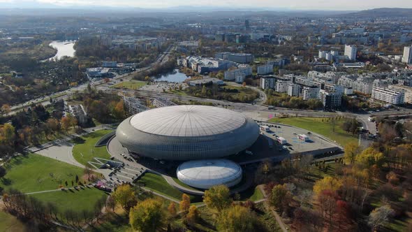Aerial view of Tauron Arena Krakow, Poland's largest sports and events halls
