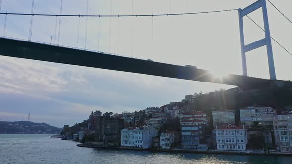 Istanbul Bosphorus Bridge And Strands Aerial View
