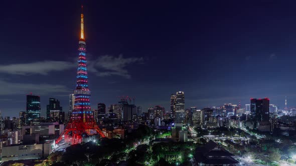 Time Lapse of the Tokyo Tower and the Tokyo skyline at night