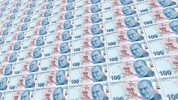 One Hundred Turkish Lira. It’s Moving Downwards. Looped Animation.