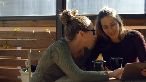 Lesbian couple interacting with each other at cafe 4k