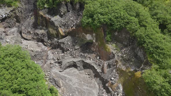 Aerial view of sand and stone mining activity in Merapi mountain Indonesia.