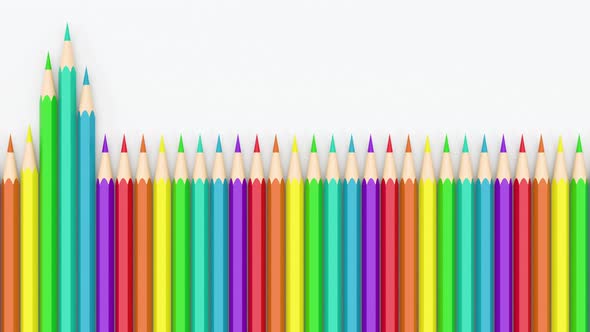 Colorful pencils in a row with white background.