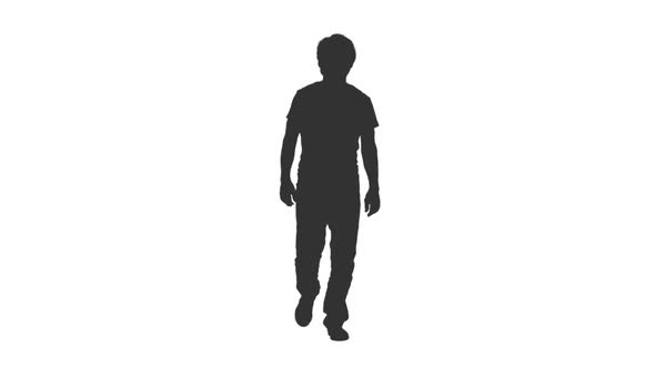 Silhouette of Young Man Walking in Casual Wear