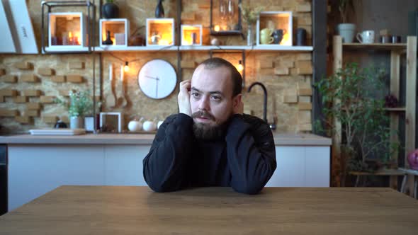 Lonely Young Man with Beard Sad in Depression