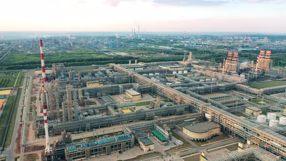 Industrial Cityscape of an Oil Refinery with Multiple Constructions