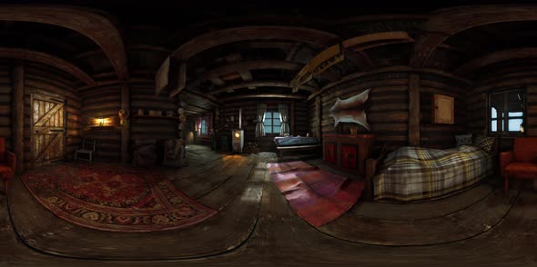 VR360 View of Old Log Home Interior alt