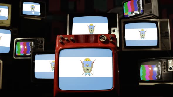 Flag of La Pampa Province of Argentina and Retro TVs.