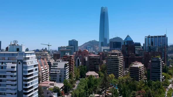 Aerial shot ascending and forward in touristic district