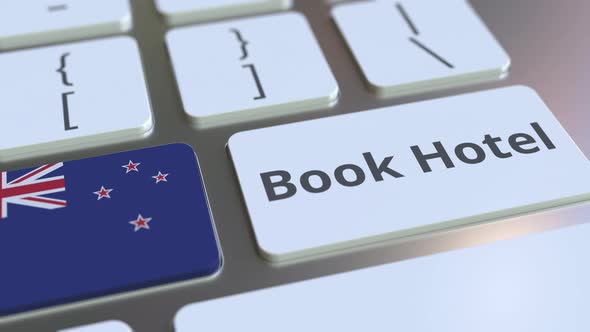 BOOK HOTEL Text and Flag of New Zealand on the Buttons