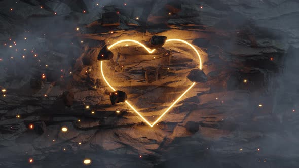 Glowy Heart Frame Over Rocky Surface